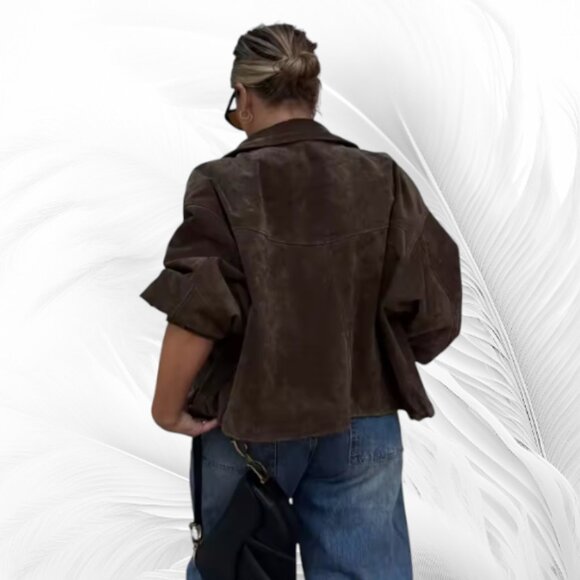 Brown Faux Leather Zip-Up Bomber Jacket with Pockets Size: M - Picture 2 of 13